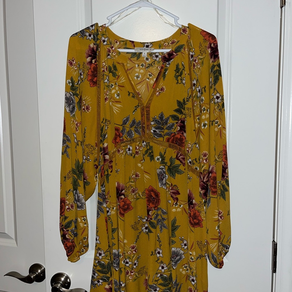 Umgee Mustard Floral Long Sleeve Dress